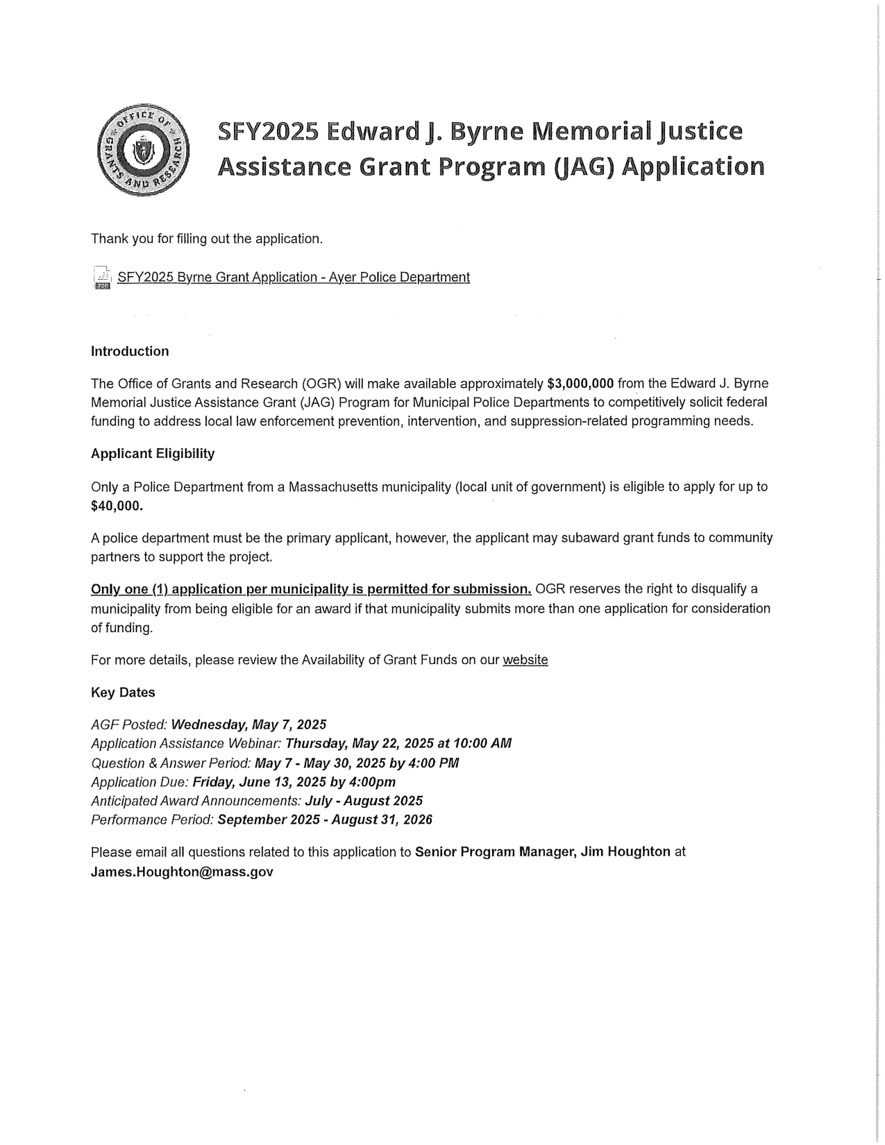 Grant application cover
