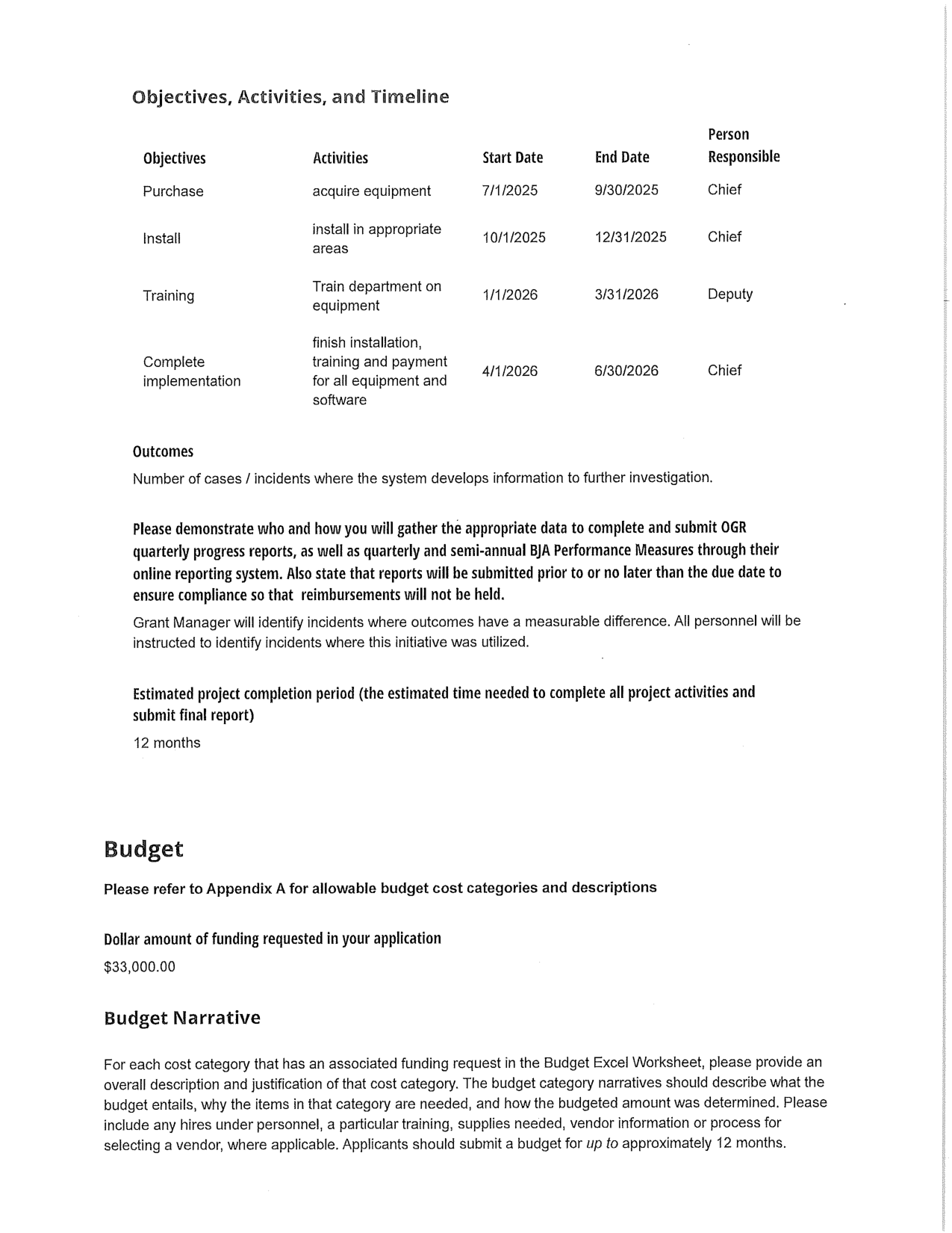 Grant project timeline