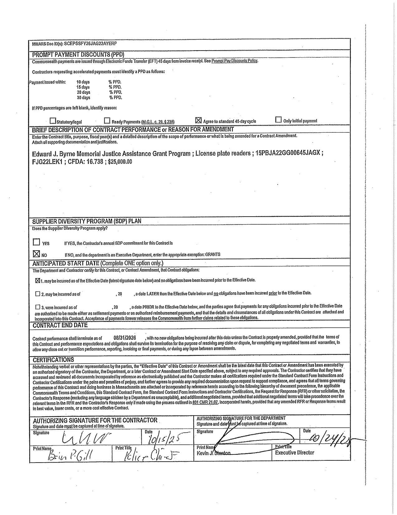 MA Standard Contract signatures